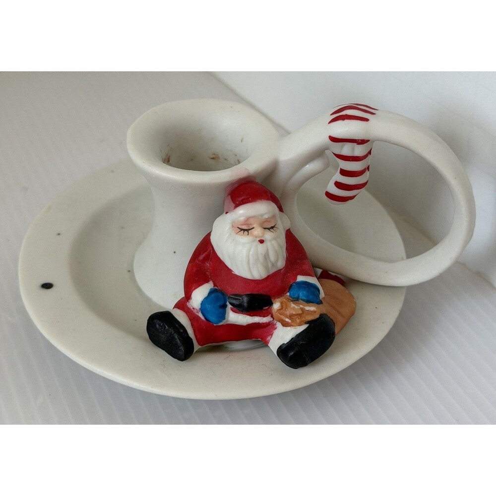 VTG CERAMIC Sleepy Santa Claus Candle Holder Chamberstick Christmas Decor Taiwan